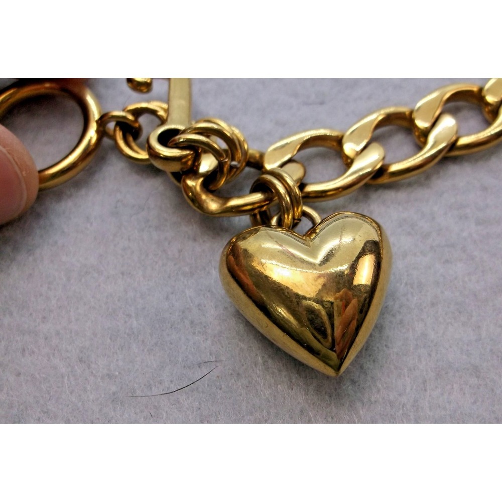 Vtg Juicy Couture Gold Tone Puffy Heart & J Charm Starter Toggle Bracelet Y2K - Picture 4 of 7